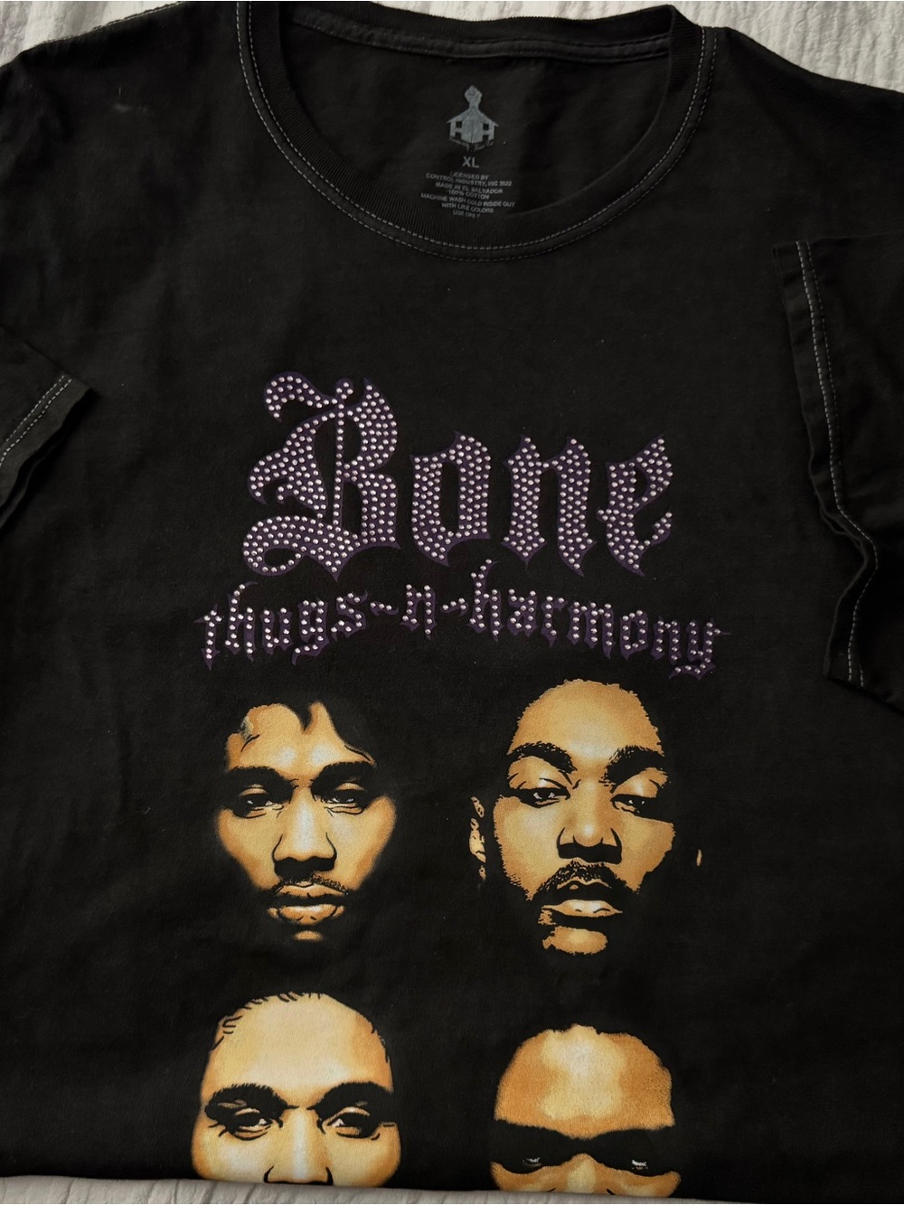 NWT!!! Bone Thugs-n-Harmony Black Graphic Tee with Lilac Rhinestone Logo!